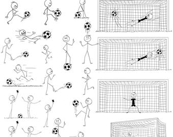 Stickman Football or Soccer Players: 18 Stick Figure Images (Digital Download)