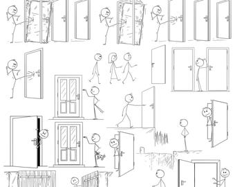 Stick Figure Door Clipart: Stickman Vector Graphics (Digital Download)