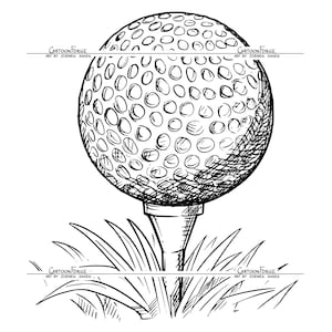 Artistic Drawing of Golf Ball on Tee. Digital Cartoon Drawing, Vector EPS, PNG and JPG Download. Sport, Golfing, Playing in Golf Club.