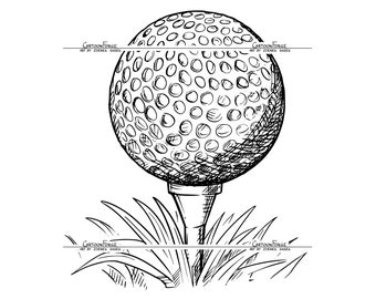 Golf Ball Cartoon Drawing: Vector EPS, PNG, JPG (Digital Download)