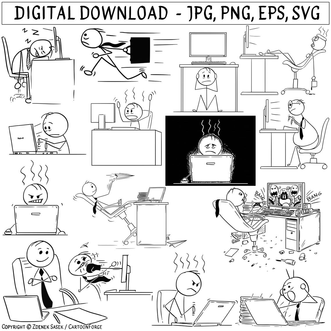 Stick Figure Office Worker Clipart, Stickman Characters (digital ...