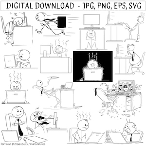 Stick Figure Office Worker Clipart, Stickman Characters (Digital Download)