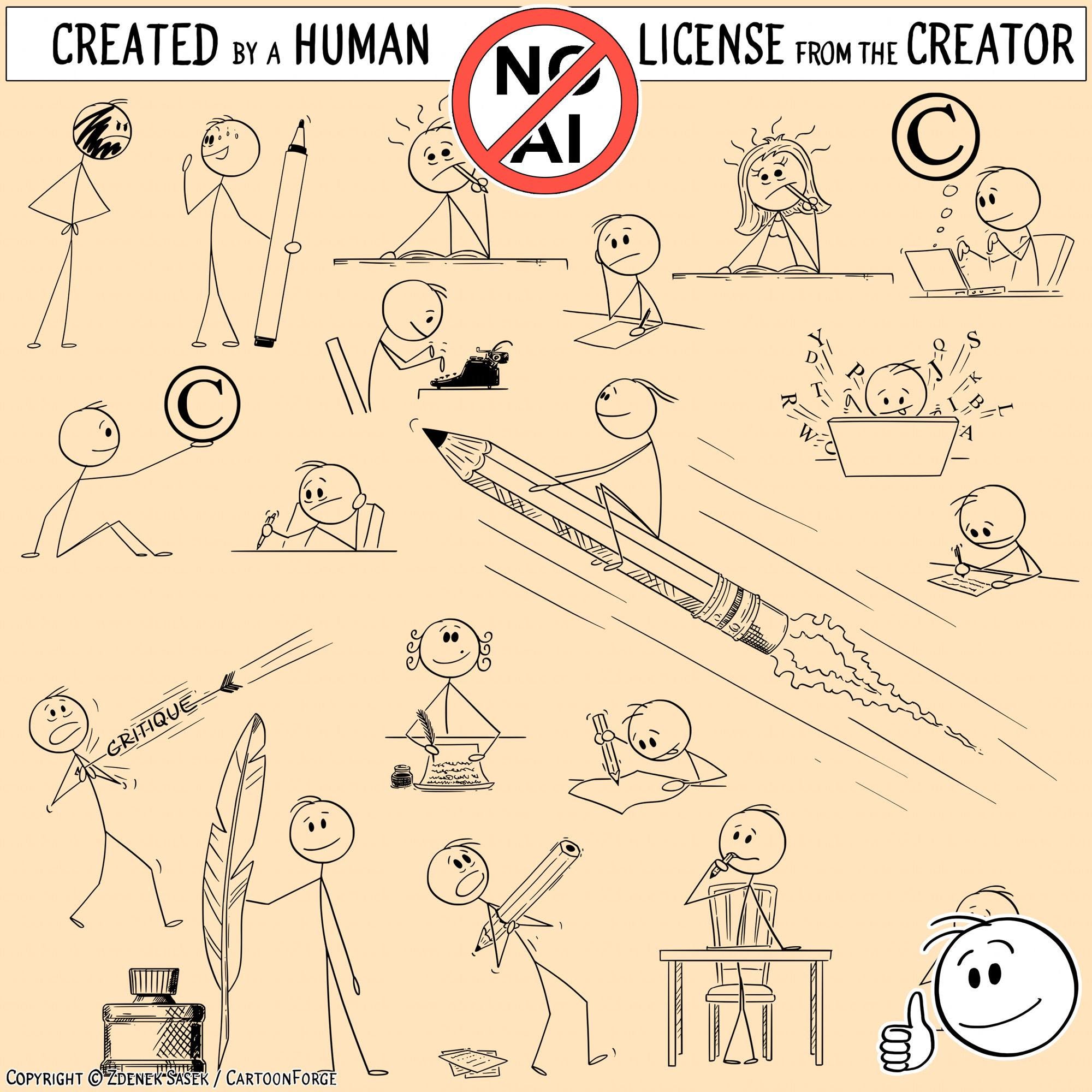 Writer Stickman Writing Book Stick Figure Clipart: Author With Pen or Typewriter ...