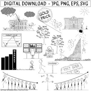 株式市場の棒人間クリップアート：トレーダー SVG、PNG、EPS（デジタルダウンロード）