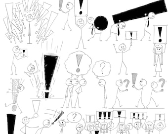 Stick Figure Exclamation Mark Clipart: Emotion, Opinion SVG PNG EPS (Digital Download)