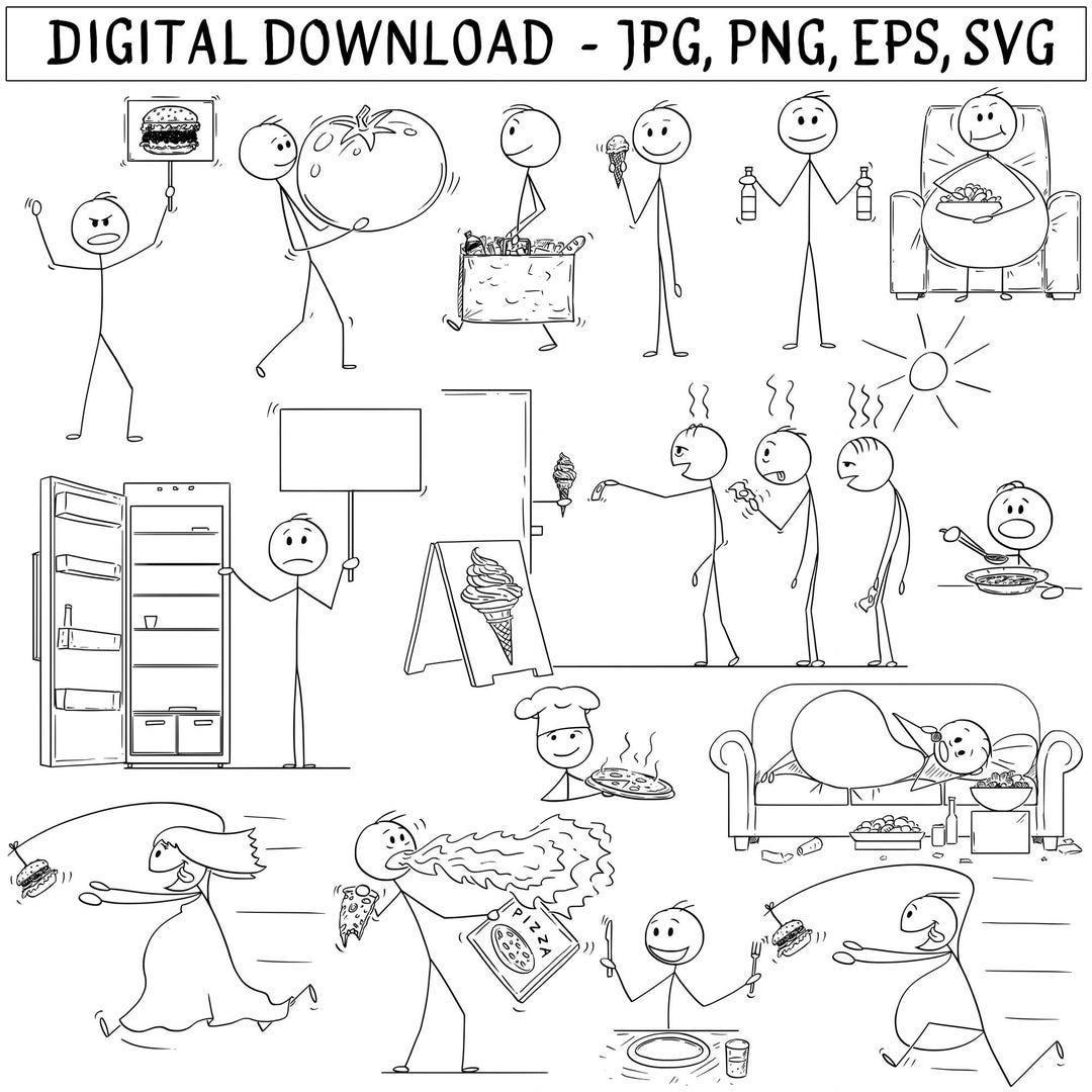 Stick Figure Food Clipart, Funny Stickman Drawings (digital Download ...