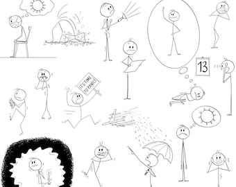 Fear Stick Figure Clipart: Emotions of  Fright, Panic and Horror (Digital Download)