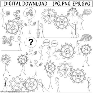 Cogwheel Stick Figure Clipart: Problem Solving, Business (Digital Download)