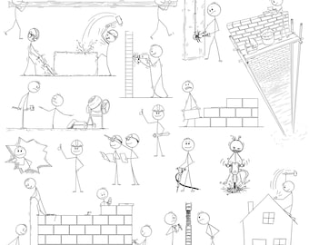 Stick Figure House Construction, Building and Construction Work.  (Digital Download)