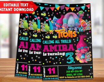 INSTANT DOWNLOAD-Trolls Birthday Party,Trolls Invitation,Trolls Birthday Invitation,Trolls Cartoon,Trols,Printable,Digital File,PDF
