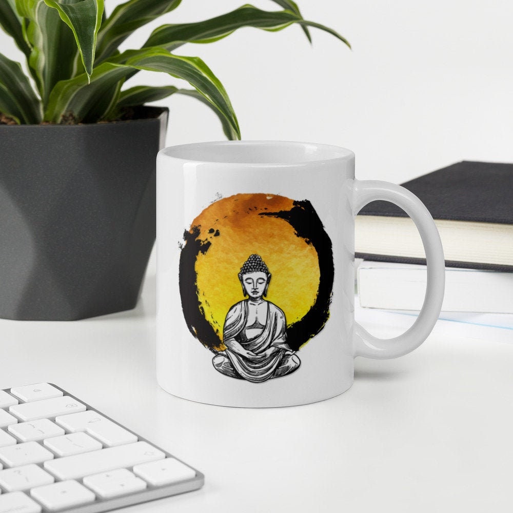 Zen Buddha Coffee Mug with Yellow Watercolor Ceramic Coffee Etsy