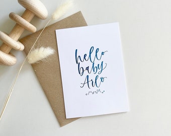 Hello Baby Name Card | Personalised Name | Custom Card | Foil Greeting Card | Hand Lettered Handmade