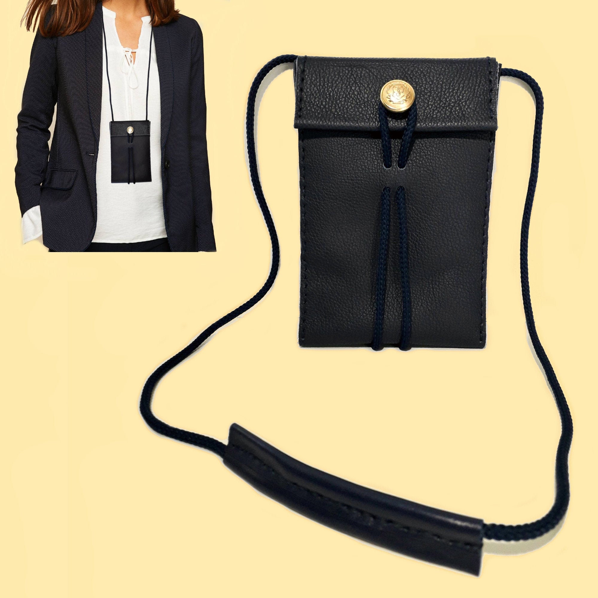 Neckround travel pouch Mini women's shoulder leather Etsy