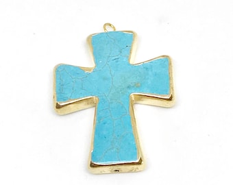 Turquoise Colored Gold Electro Plated Cermaic Pendant For Beaded Jewelry Making
