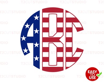 American Flag Circle Monogram Font svg, 4th of July Font SVG, Files for Silhouette Cameo or Cricut, Commercial & Personal Use.