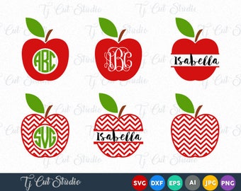 Apple SVG, Monogram Apple SVG, chevron apple svg, Split Apple Svg, Files for Silhouette Cameo or Cricut, Commercial & Personal Use.