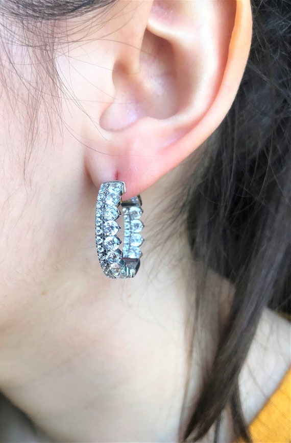 Silver Hoop Earrings,Wedding Jewelry,Cubic Zirconi