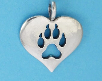 Sterling Silver Charm- Wolf Paw Print Charm Bracelet Charm Pendant