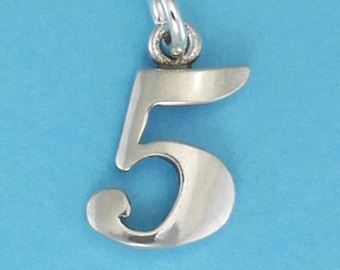 Sterling Silver Number Charm "5" Charm Bracelet Charm Pendant