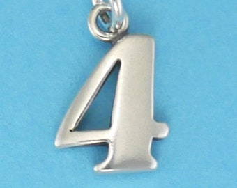 Sterling Silver Number Charm "4" Charm Bracelet Charm Pendant