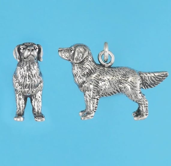 Sterling Silver 3D Golden Retriever Dog Charm – Pendant For Necklace Or Bracelet