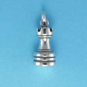 Sterling Silver Rook Chess Piece Charm for Charm Bracelet/Pendant