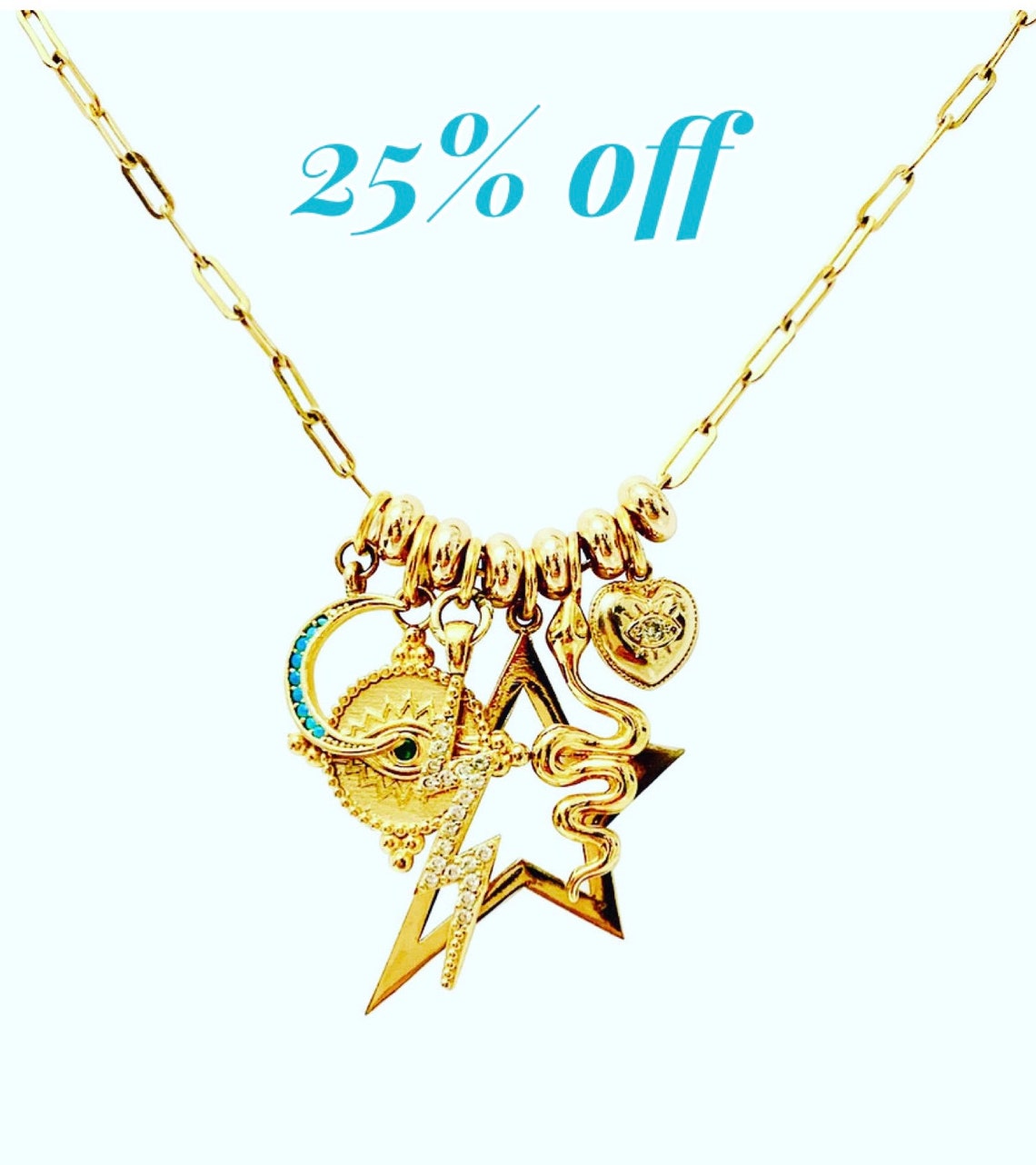 Multi Charm Necklace Good Luck Necklace Gold Plated Etsy