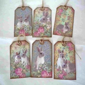Set of 6 gift tags, decoration, Easter, decoration, handmade, retro style