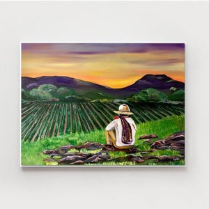 Art Print El Campesino painting - Mexican American art - Mexican folk art - Chicano wall art - Mexican wall art - Field Mexican art