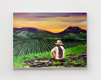 Art Print El Campesino painting - Mexican American art - Mexican folk art - Chicano wall art - Mexican wall art - Field Mexican art