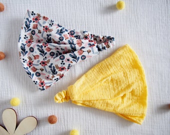 Set of 2 Head Scarf for Girl. Sun Hat Flowers, Yellow. Toddler Muslin Headwrap. Kids Beach Hat. Head Sun Protection. Headband.