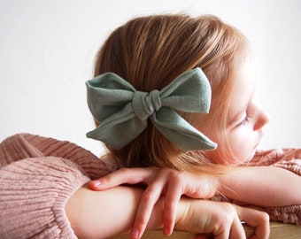 Mint Linen Bow Clip. Girl's Hair Accessories. Classic and Elegant Women, Girls, Kids Hair Accessory for Daily Wear. Bows for Hair.
