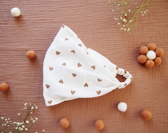 Muslin Summer Headscarf for Toddlers and Kids. Headband for Girls. Organic Head Bandana. Hairband. Infant Sun Hat. Chemo Headwear. Hearts.