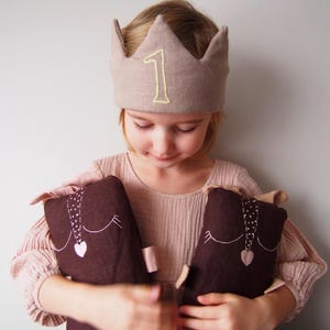 First Birthday Crown. Linen Fabric Crown with Number 1. Reusable Birthday Hat for Baby Boy or Girl. Handmade Toddler Party Accessory.