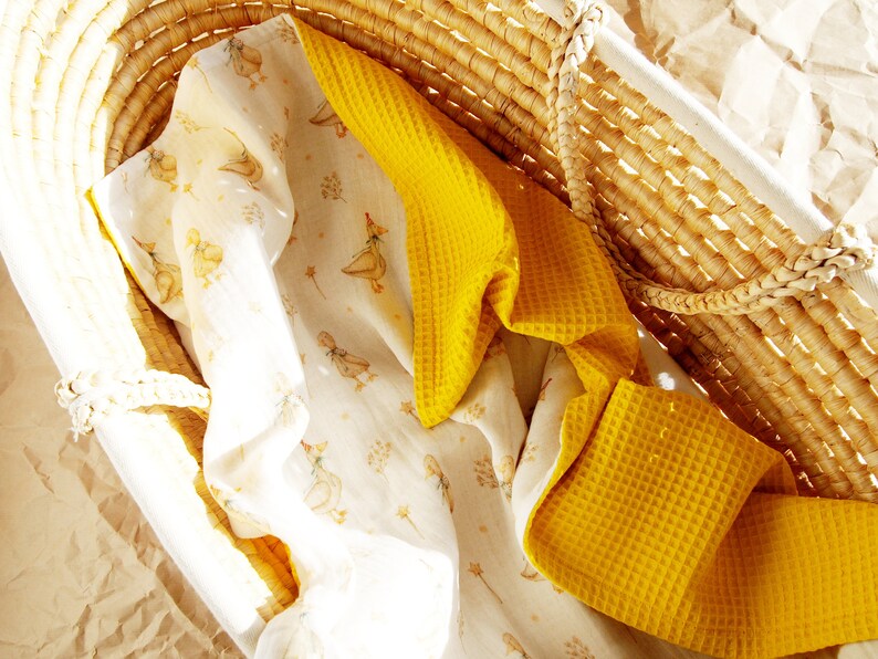 Waffle Muslin Baby Blanket YELLOW GOOSE. Cuddle Blanket. Etsy