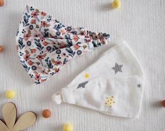 Set of 2 Girl Headscarf for Summer. Toddler Headwrap. Kids Beach Hat. Muslin Cotton Bandana. Chemo Headwear. Flower, Stars.