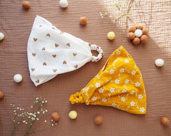 Set of 2 Muslin Summer Headscarf for Girl. Toddler Headwrap. Kids Beach Hat. Wide Headband. Baby Sun Hat. Chemo Headwear. Hearts. Floral.