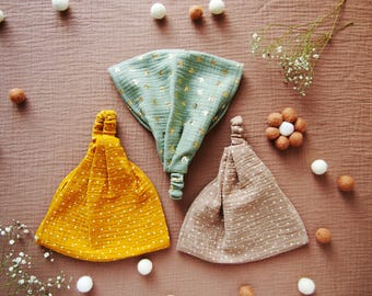 3er Set Mädchen Kopftücher für den Sommer. Kopftuch für Kleinkinder. Kinder Strand Hut. Musselin Chemo Kopfschmuck. Taufe Kopfbedeckung. Goldene Blätter, Dotty