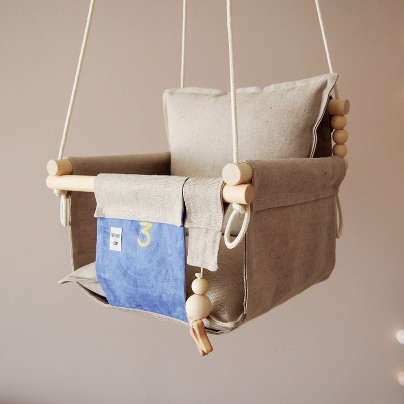 Blue Baby Boy Swing Indoor Hanging Chair Toddler Outdoor Hammock Swing Kids Wood Swing Children Holiday Gift 1st Birthday