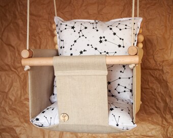 Baby Swing. Hammock for Toddler. Linen Nursery Swing. Star Swing Chair for Kids. Personalized Grandson or Granddaughter 1st Birthday Gift.