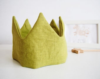 Green Birthday Crown. Linen Play Crown. Kids Crown for Holidays, Partys and Everyday Fantasy Play. Waldorf Crown. Childhood Magic.