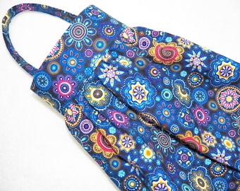 Blue OR Brown Kaleidoscope Floral Fabric Bag Dispenser/Holder, Kitchen Organizer for Recycling Grocery Store Bags, Plastic Bag Holder