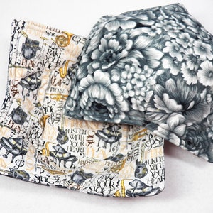 ONE Musical Instruments/Gray Floral Reversible Microwave Bowl Cozy, Ice Cream Bowl Holder or Soup Bowl Cozy, Fabric Handmade Microwave Cozy