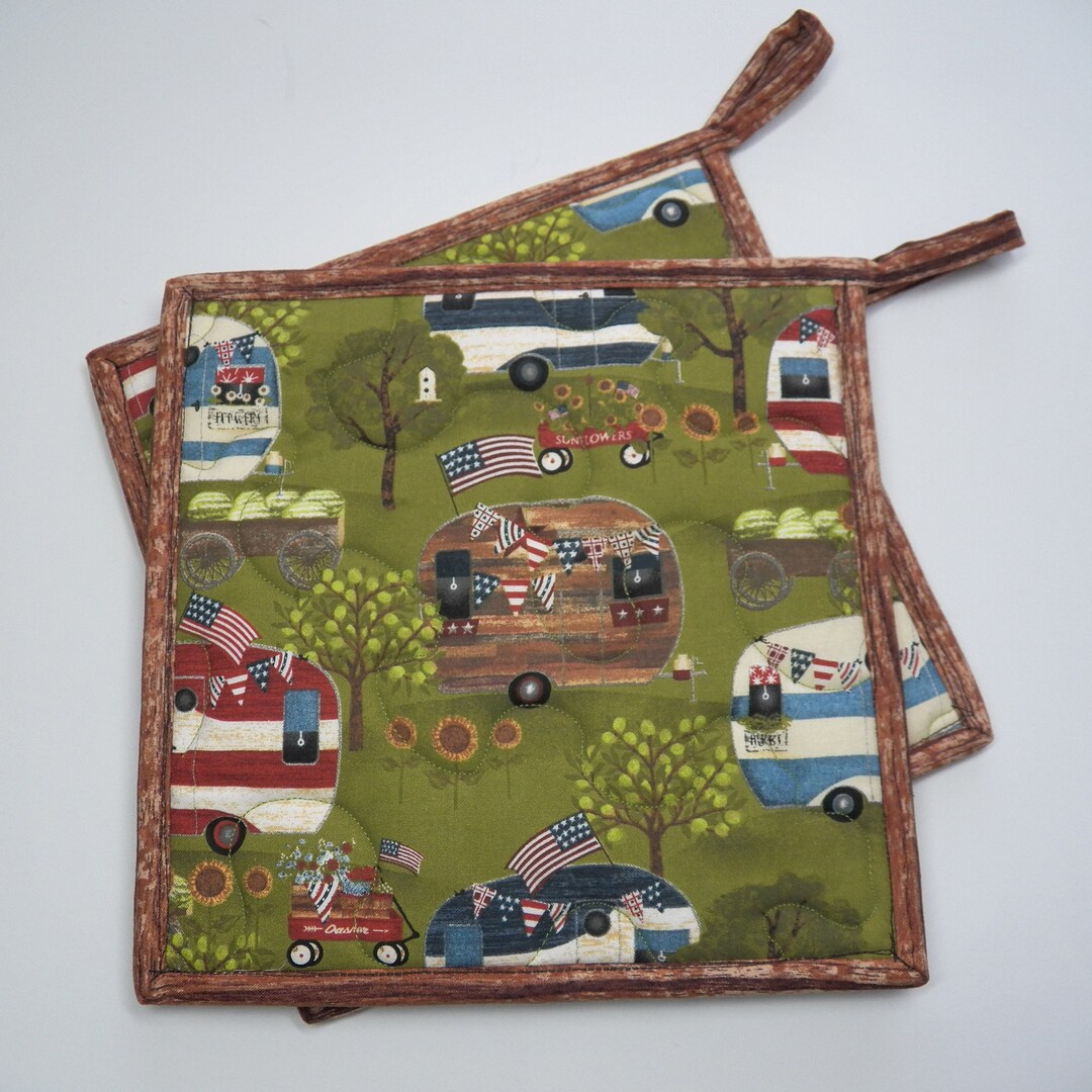 TWO Pull Behind Camper Handmade Quilted Potholders That Are Etsy