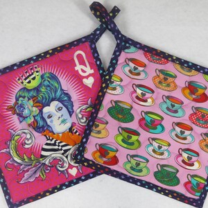 Tula Pink Fabric Potholders, Queen of Hearts, Teacups, Set of 2 image 2