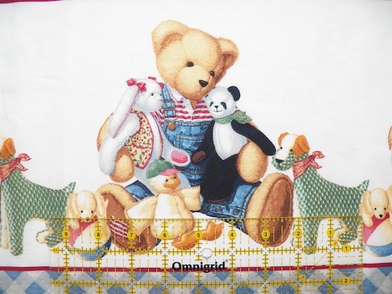 Vintage Chair Bear Nursery Border Print Fabric by Daisy Kingdom, 50/50 Poly Cotton, Overall Teddy Bear, Baby Room Decor, Curtain Valance