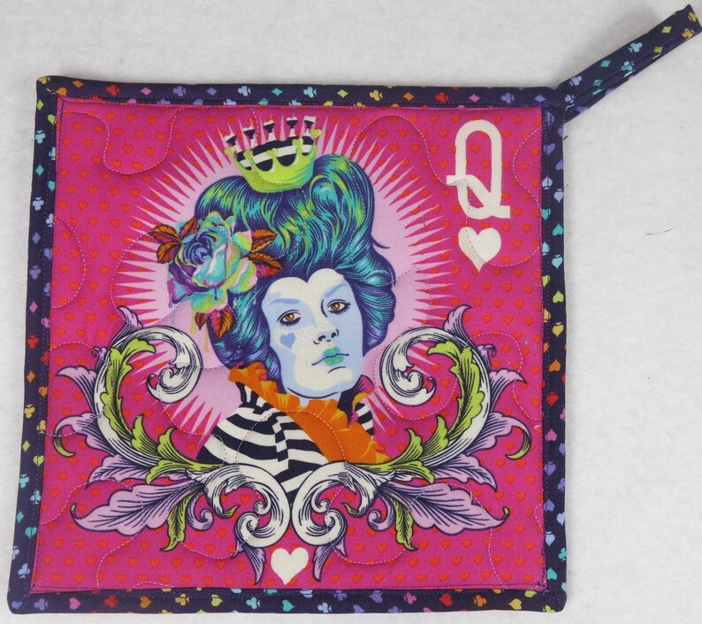 Tula Pink Fabric Potholders, Queen of Hearts, Teacups, Set of 2 image 3