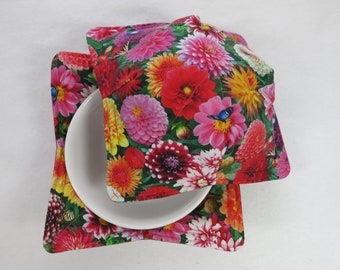 Handmade Floral Fabric Bowl Cozy, Reversible Potholder