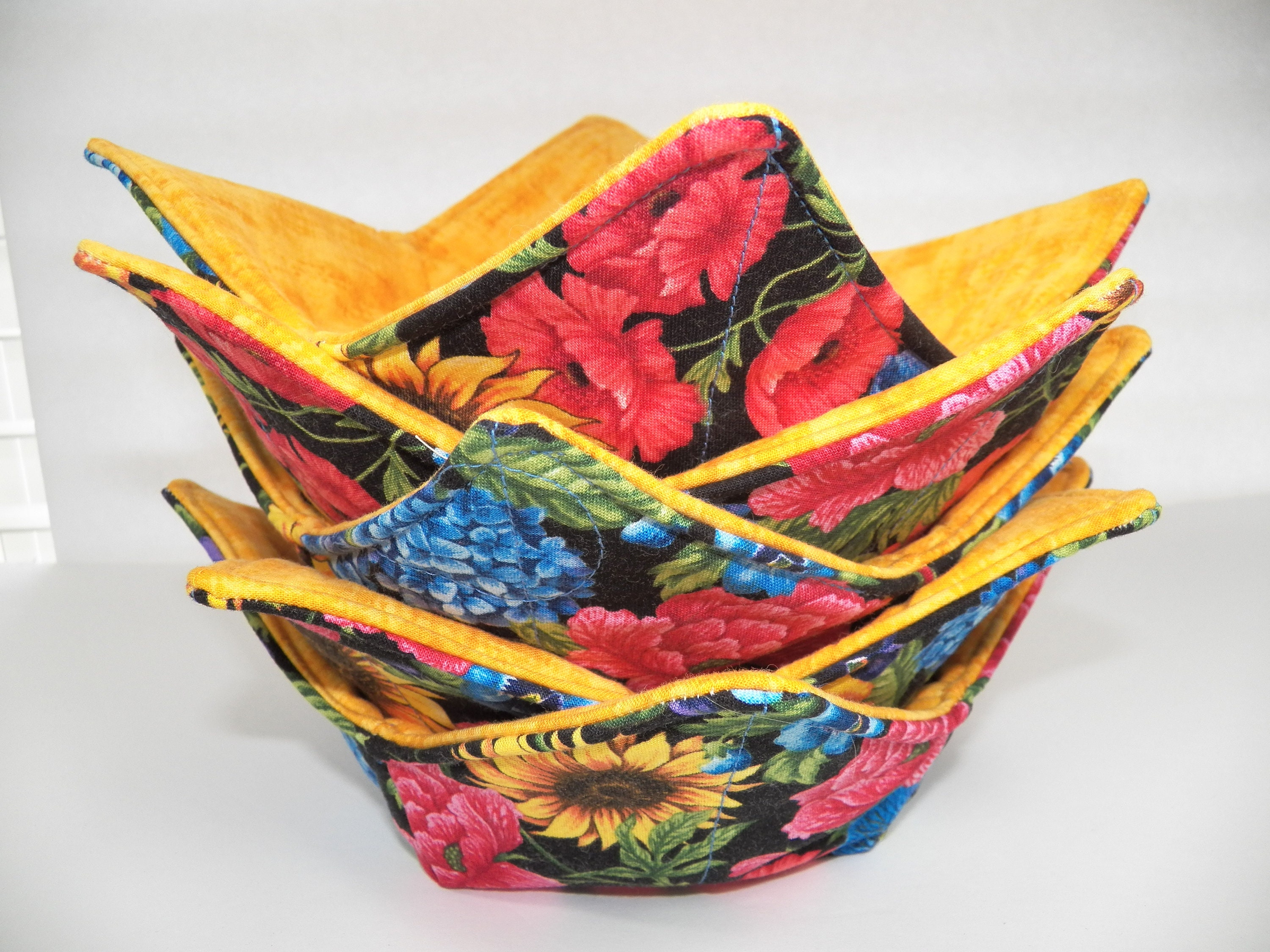 Quilted Bowl Cozy for microwave or ice cream 10 x 10 Green/Orange Floral  - Handy Caddy & Irresistible Leggings