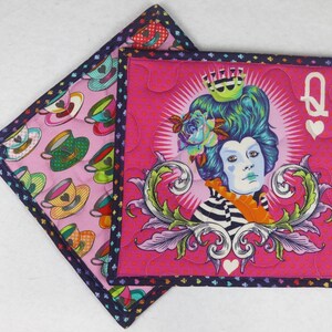Tula Pink Fabric Potholders, Queen of Hearts, Teacups, Set of 2 image 1